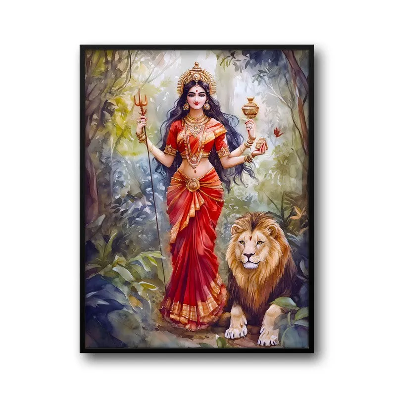 Jagat Janani Spiritual Archival Paper Wall Painting With Frame - Black media 5