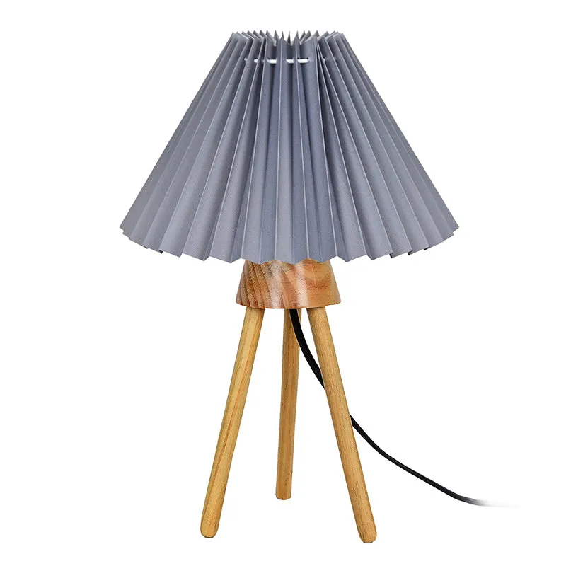 French Pleat Tripod Wooden Table Lamp - Grey,Brown media 3