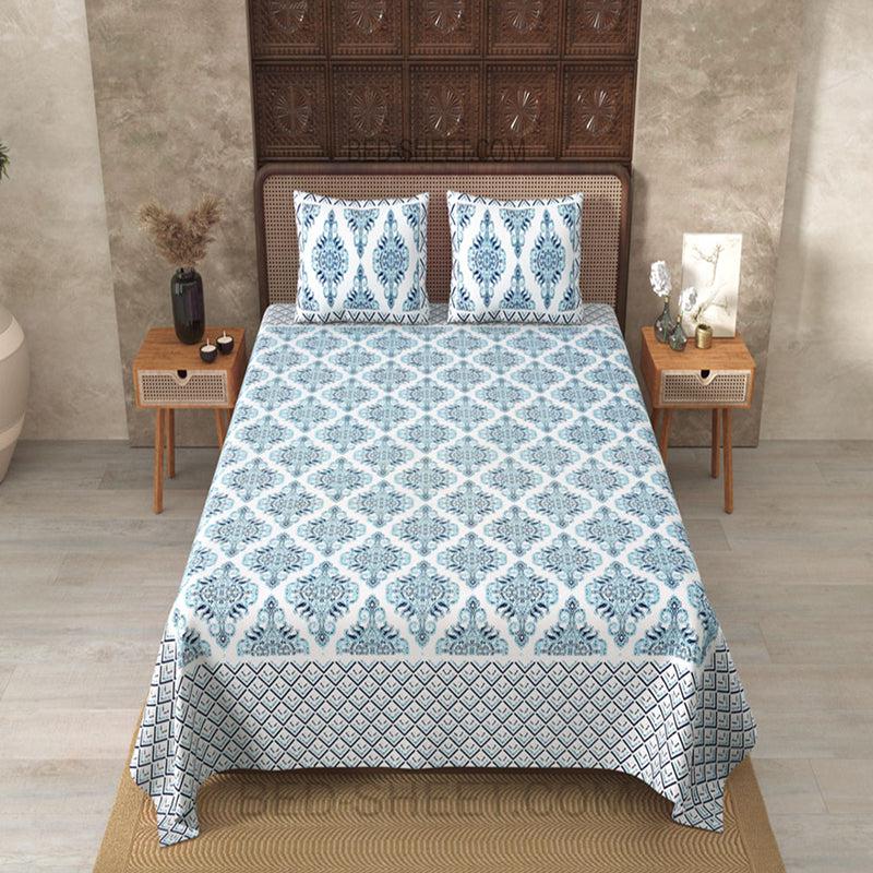 Dhutha Ethnic Cotton Bedsheet (Blue) - 180 TC media 3