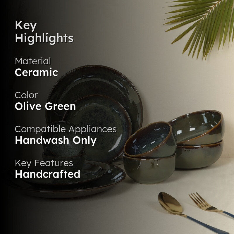 Regal Feast Ceramic Dinner Set (Olive Green) - 10 Piece Set media 2