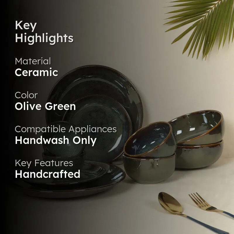 Regal Feast Ceramic Dinner Set (Olive Green) - 10 Piece Set media 2
