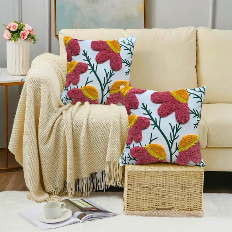 Zinnia Bloom Tufted Cushion Cover - Set Of Two media 3