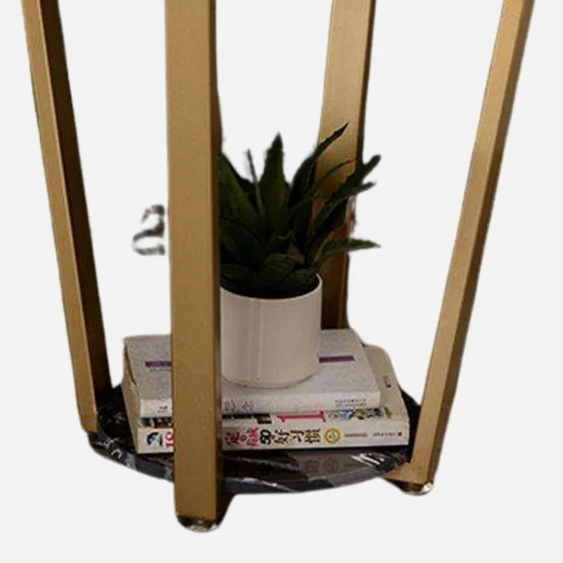 Aura Blanc Metal Accent Table with Marble Top media 4