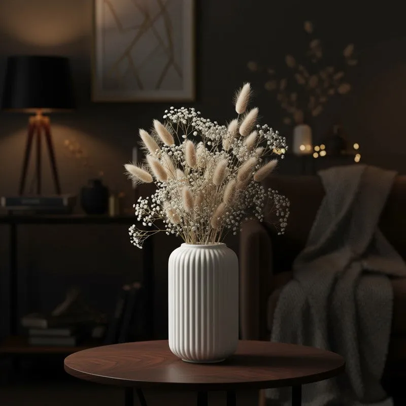 Floris Ribbed Flower Ceramic Vase - White media 4