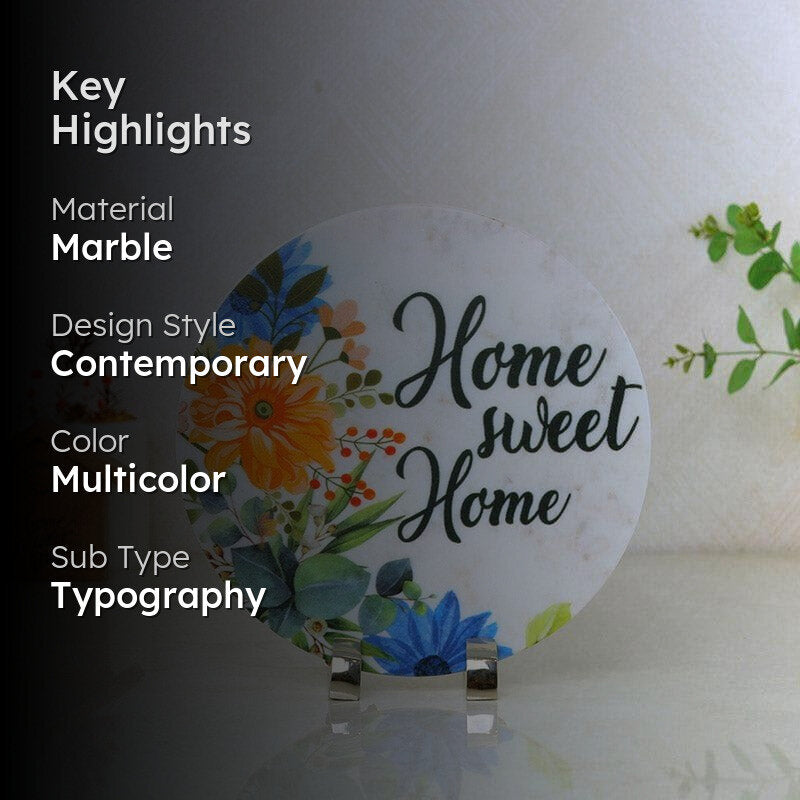Home Sweet Home Floral Printed Marble Showpiece media 2