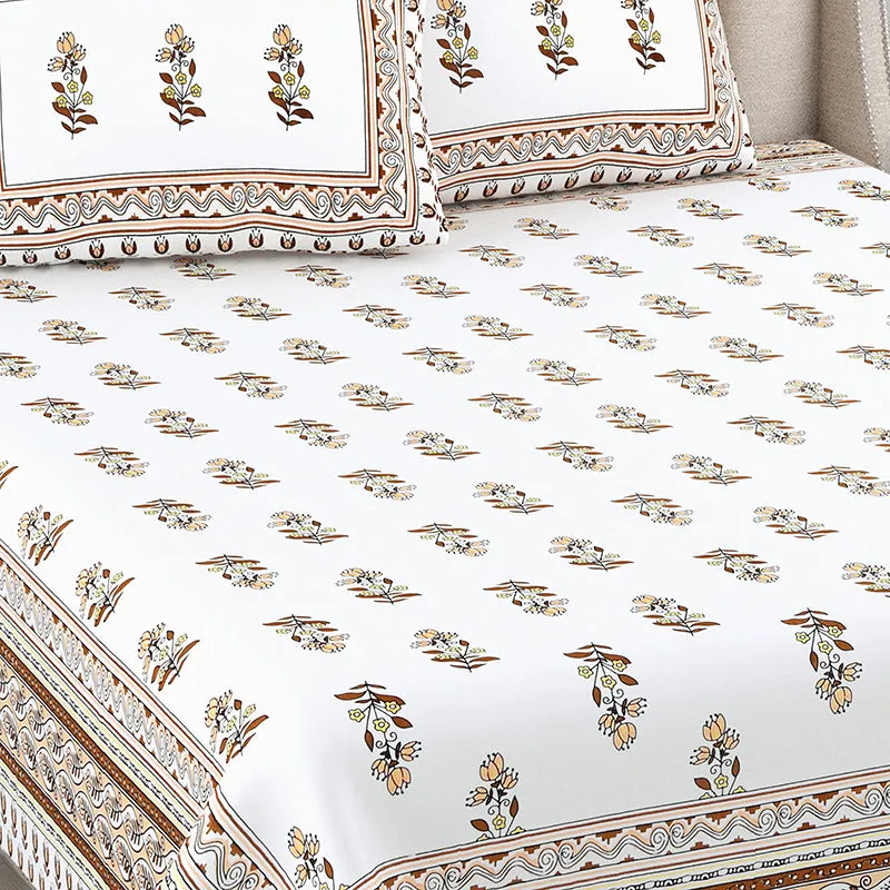 Petal Whispers Cotton Bedsheet (Brown) - 144 TC media 3
