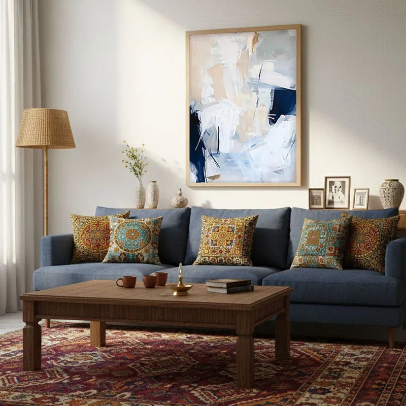 Ultramarine Flux Framed Canvas Archival Canvas Wall Painting - Natural Brown Frame media 3