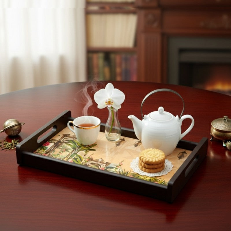 HeritageHaven Serving Tray with 4 Coasters - Five Piece Set