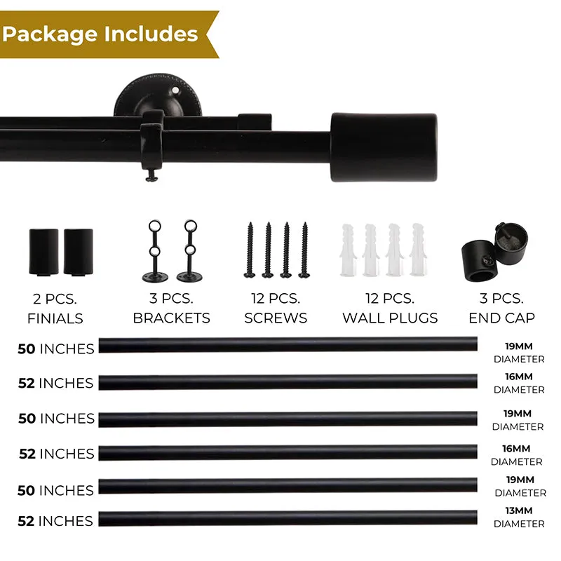 Sleekera Duo Extendable 1" Double Curtain Rods With Abstract Finial & Brackets (Black) media 5