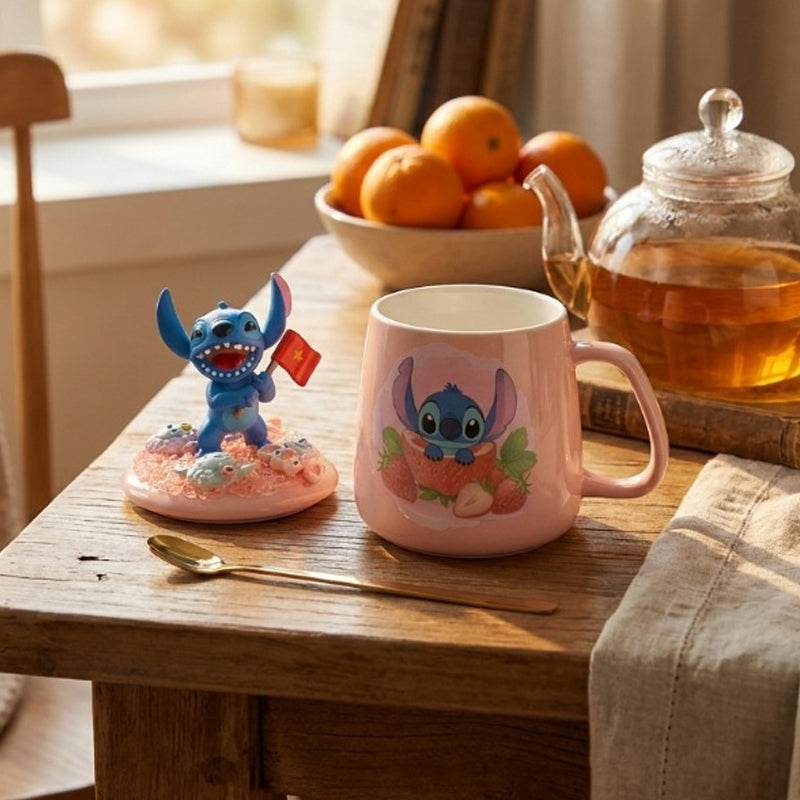 Strawberry Sky Stitch Ceramic Coffee Mug With Lid (350 mL) - 350 mL