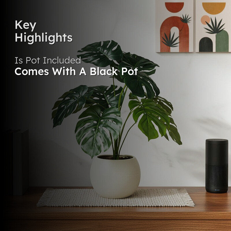 Faux Everlasting Monstera Plant With Black Plastic Pot - 58 cm media 2