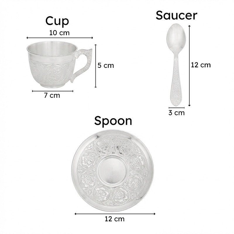 Luxury German Silver Tea Cup & Saucer Set with Spoon (150 mL) - Set of Three media 5