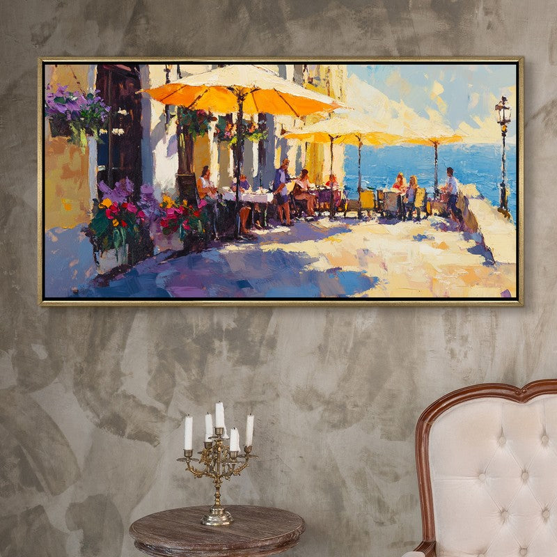The Seaside Cafe Canvas Wall Painting With Frame