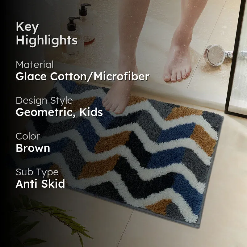 Chevra Wave Microfiber Bath Mat - Blue & Yellow media 2