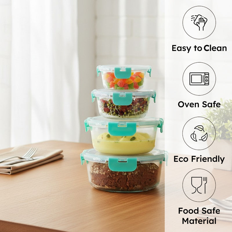 Mistro Leak Proof Glass Lunch Box - Set of Four