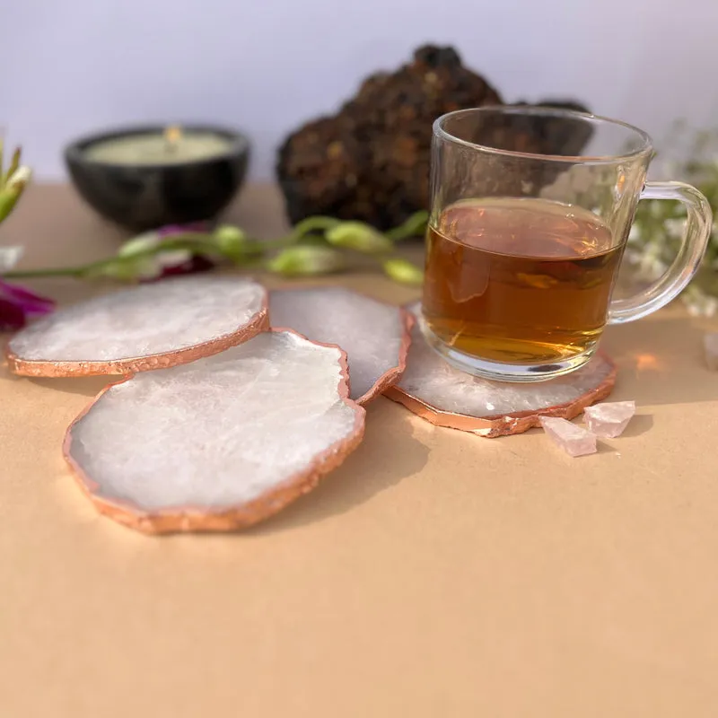 Suzzaine Handcrafted Crystal Agate Coaster (White) - Set Of Four media 1