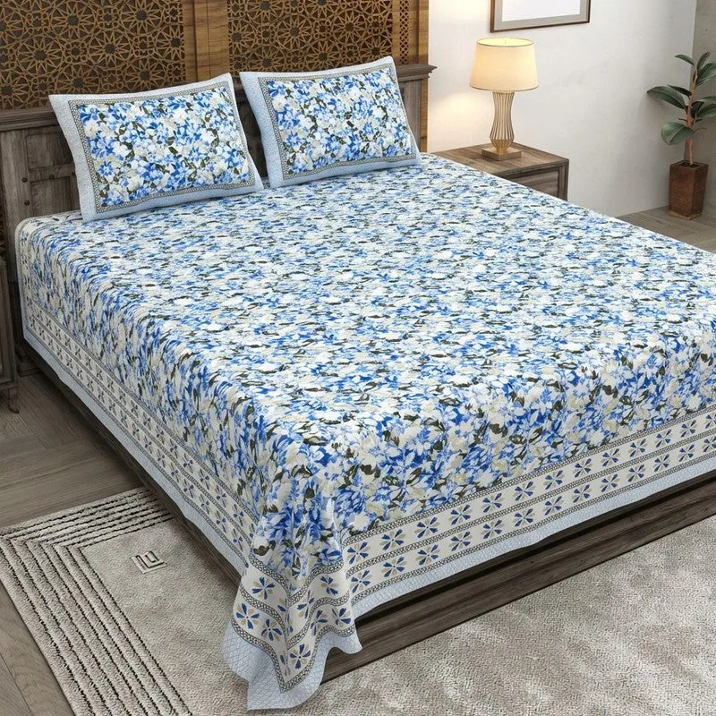 Rangix Cotton Bedsheet (Blue,White) - 240 TC media 1