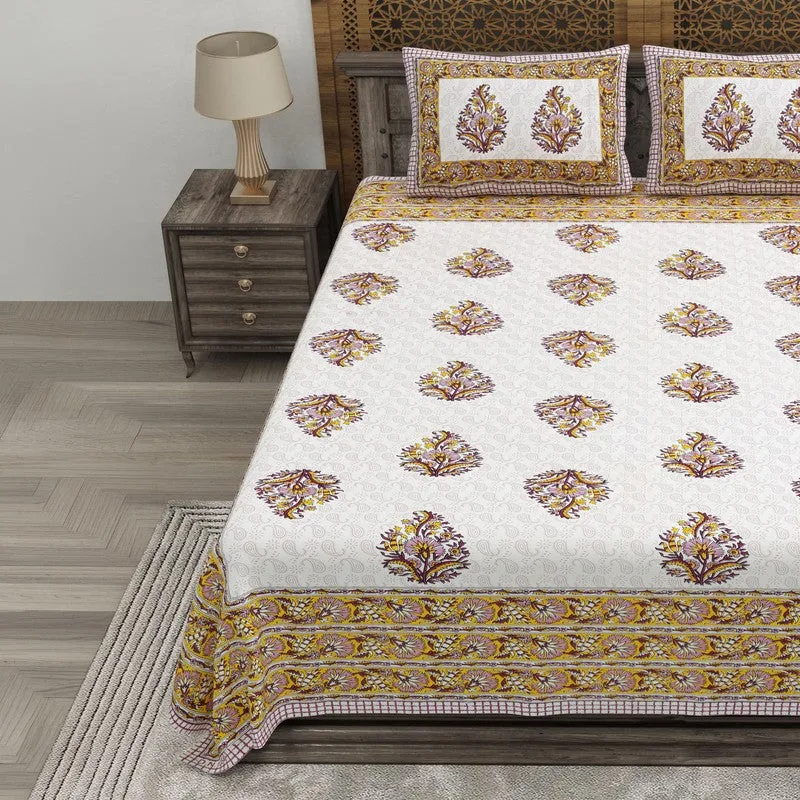 Vineel Cotton Bedsheet (Yellow,Brown,White) - 240 TC media 3
