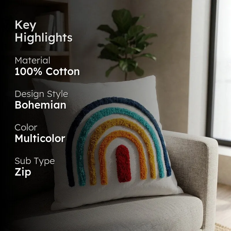 Flona Rain Bow Tufted Cotton Cushion Cover media 2
