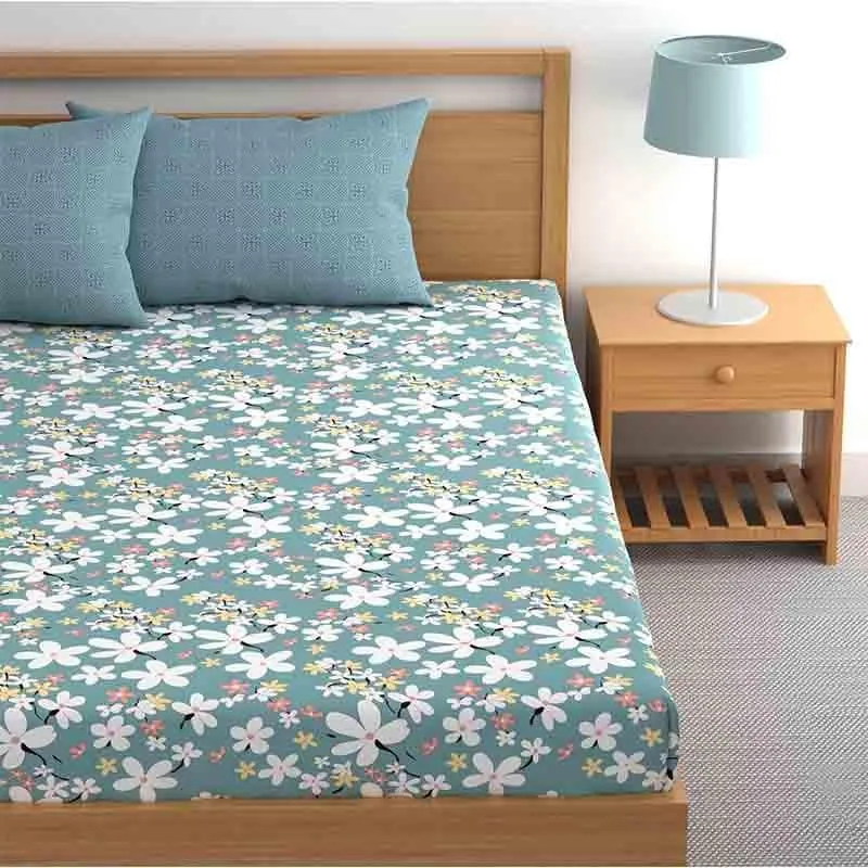 Floral Jewels Microfiber Bedsheet (Blue) - 150 GSM media 1