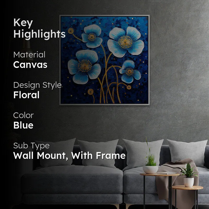 Bleu Poppies Canvas Wall Art With Frame media 2