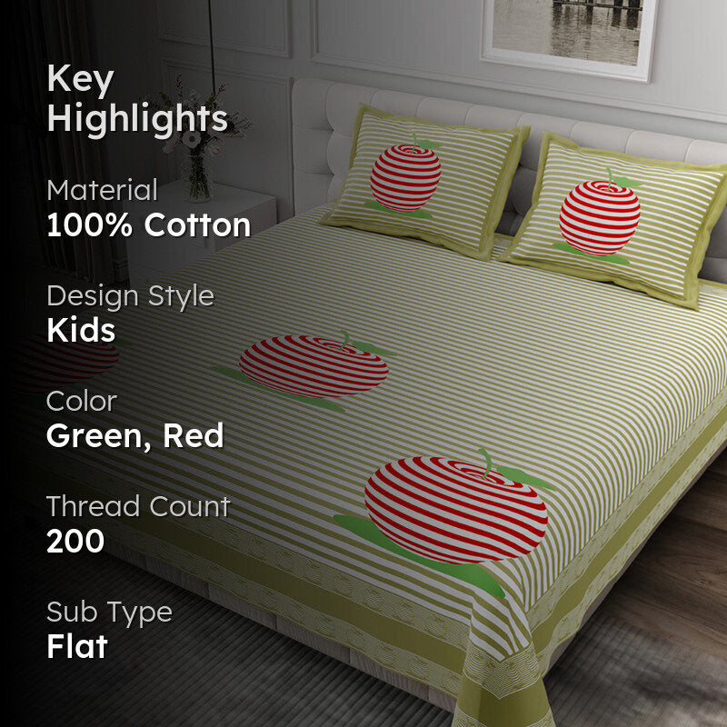 Illusion Stripey Cherry Cotton Bedsheet (Light Green) - 200 TC media 2