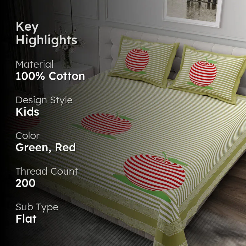 Illusion Stripey Cherry Cotton Bedsheet (Light Green) - 200 TC media 2
