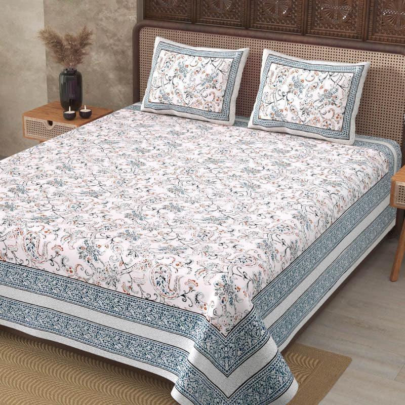 Aari Floral Cotton Bedsheet (Blue) - 130 TC media 3