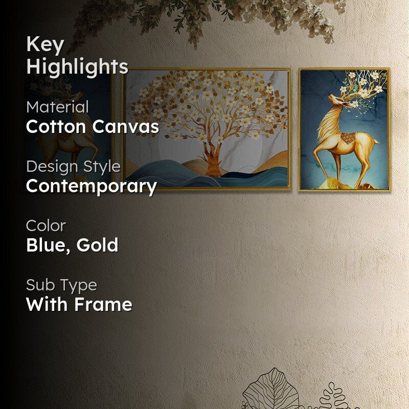 Loreena Golden Cotton Canvas Wall Art - Set Of Three media 2