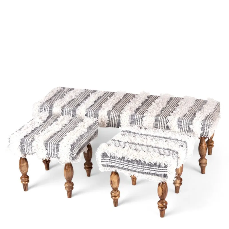 Aurex Sheesham Wooden Bench with Stools (Grey) - Three Piece Set media 3
