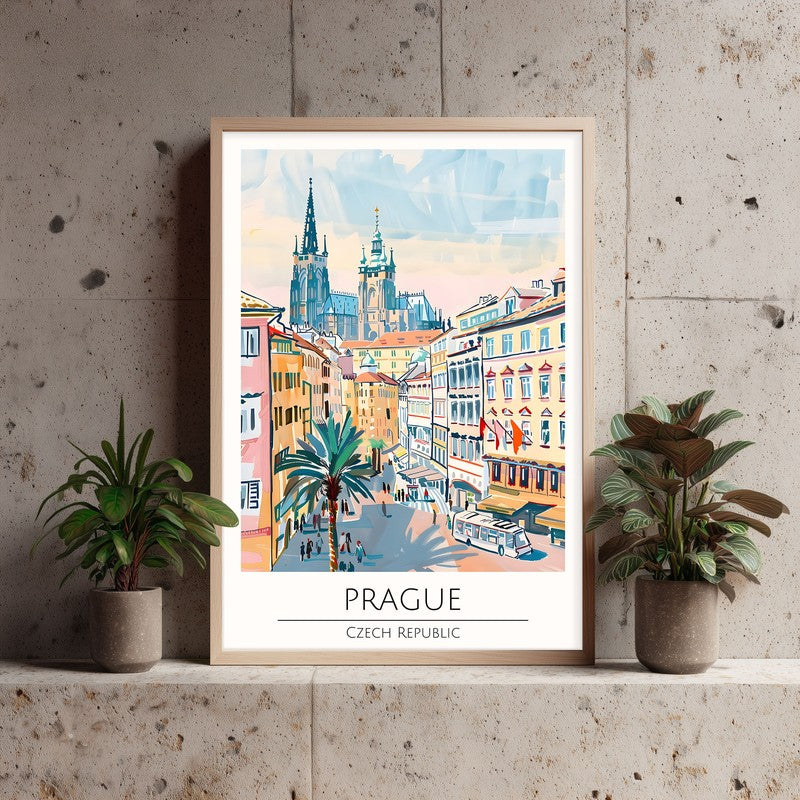 Vintage Prague Framed Canvas Archival Canvas Wall Painting - Natural Brown Frame media 3