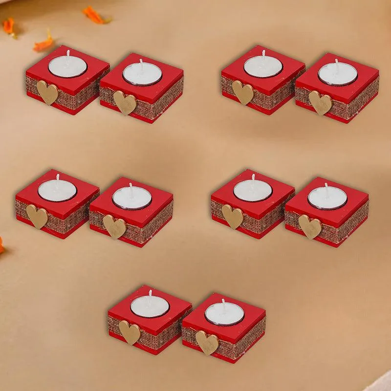 Burning Hearts Wood Tea Light Holder - Set Of Ten media 1