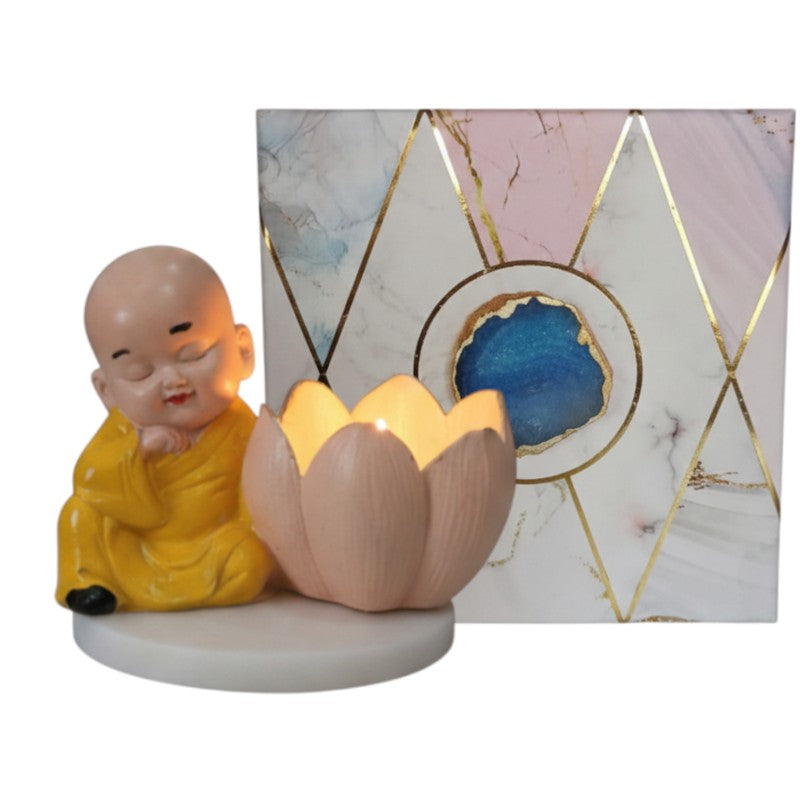 Buddha Monk Lotus Resin Tea Light Candle Holder - Yellow media 8