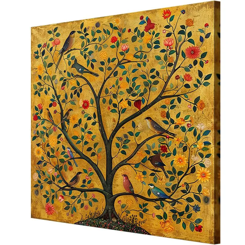 Avian Life on a Majestic Tree Wall Painting media 5