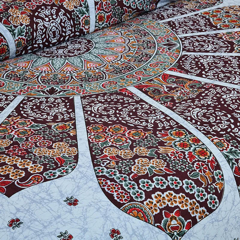 Jalandhara Ethnic Cotton Bedsheet (Blue,Brown) - 160 TC media 5