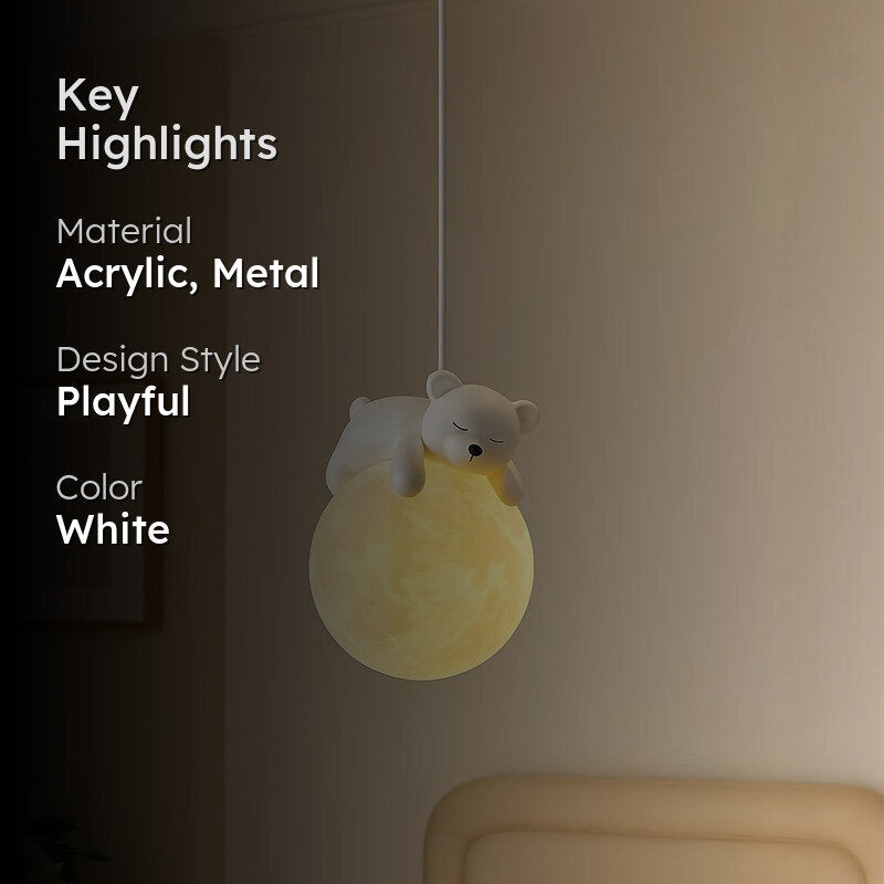 Sleeping Bear Acrylic Ceiling Moon Lamp - White media 2