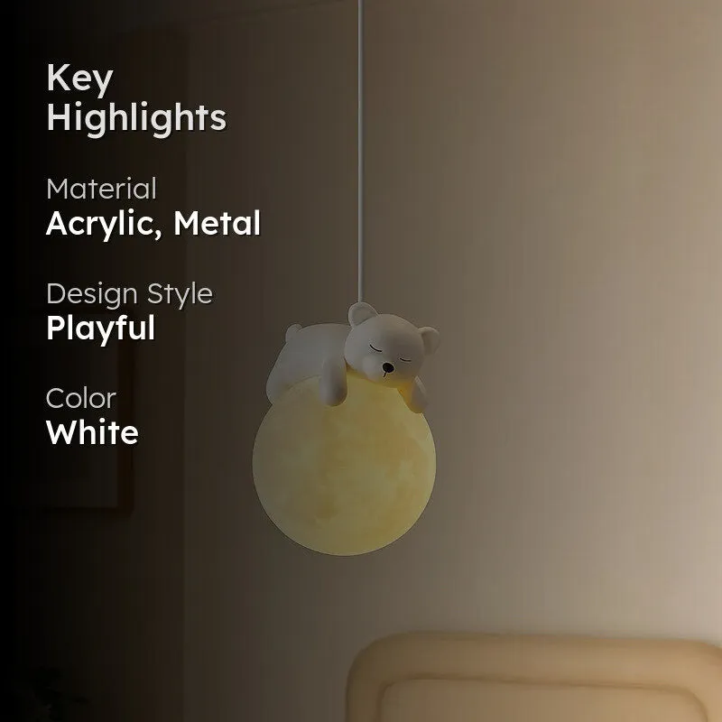 Sleeping Bear Acrylic Ceiling Moon Lamp - White media 2