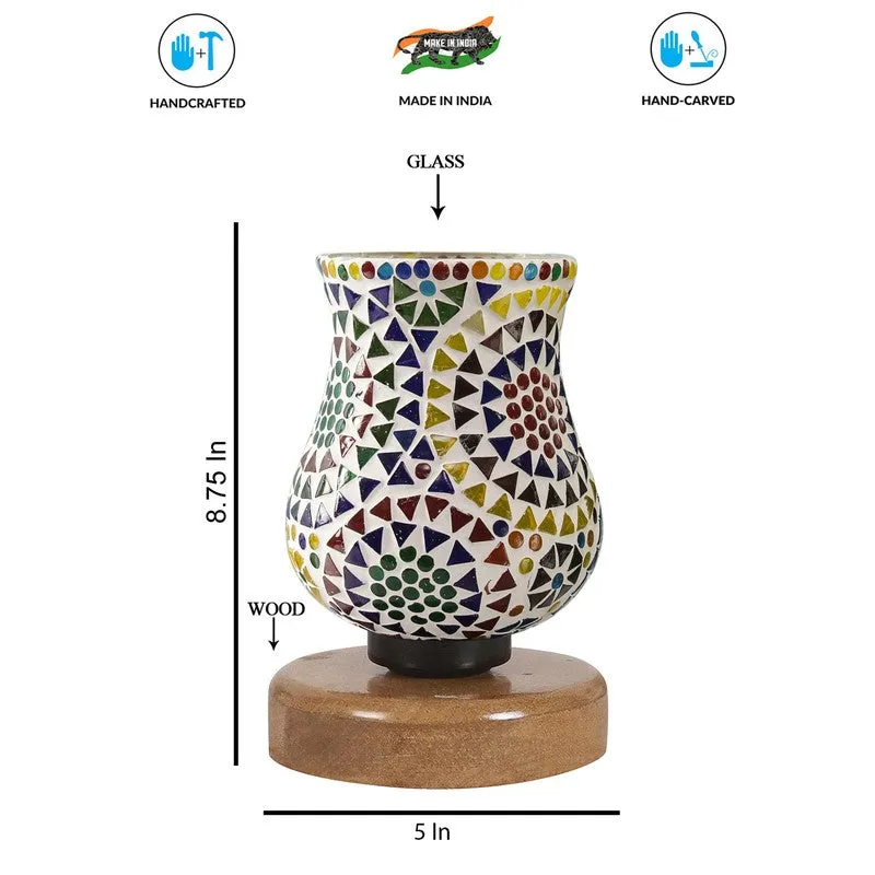 Glora Mosaic Glass Table Lamp With Wooden Base - Multicolor media 8