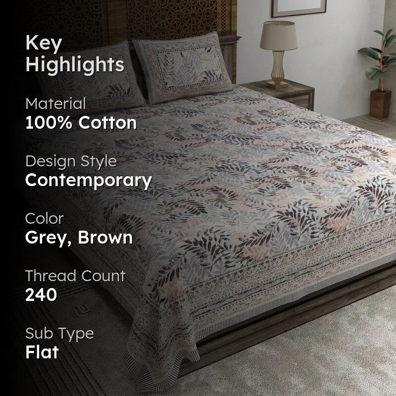Loomio Cotton Bedsheet (Grey,Brown) - 240 TC media 2