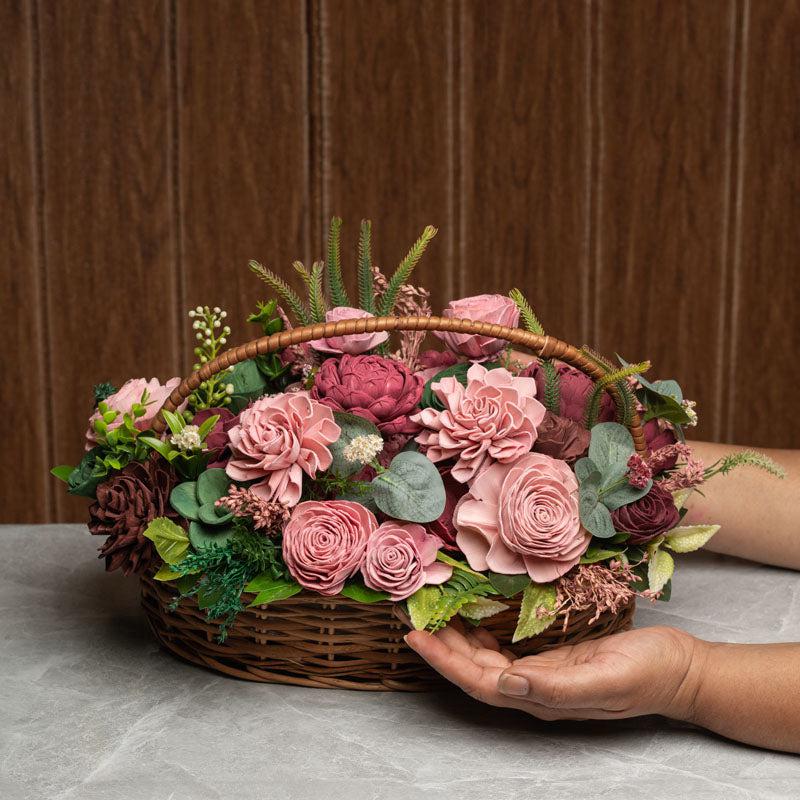 Baby Pink Solawood Artificial Flower Basket image 5