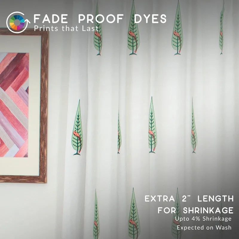 Coral Leafy Escape Cotton Room Darkening Curtains with tropical leaf print, fabric detail