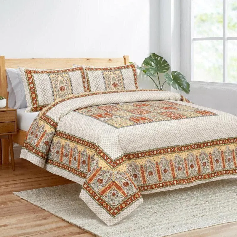 Parth Ethnic Cotton Bedsheet (Yellow) - 160 TC media 1