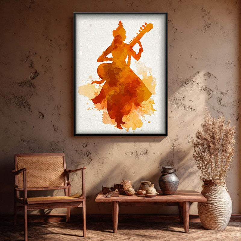 Sri Saraswati Devi Playing Veena Archival Paper Wall Art