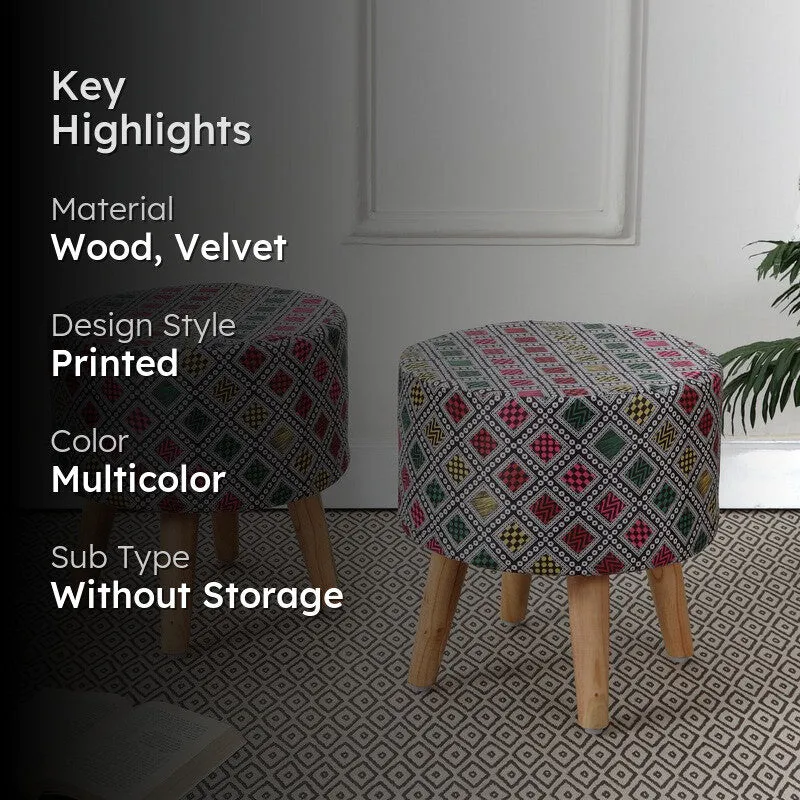 Navine Boho Diamond Multicolor Engineered Wood Ottomans - Set Of Two media 2