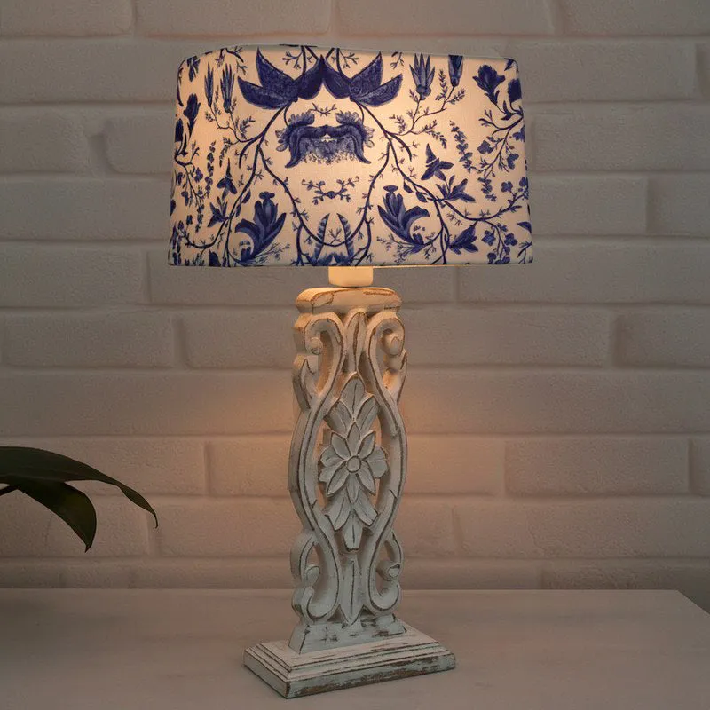 Marina Carved Floral Fabric Table Lamp - Blue,White media 1