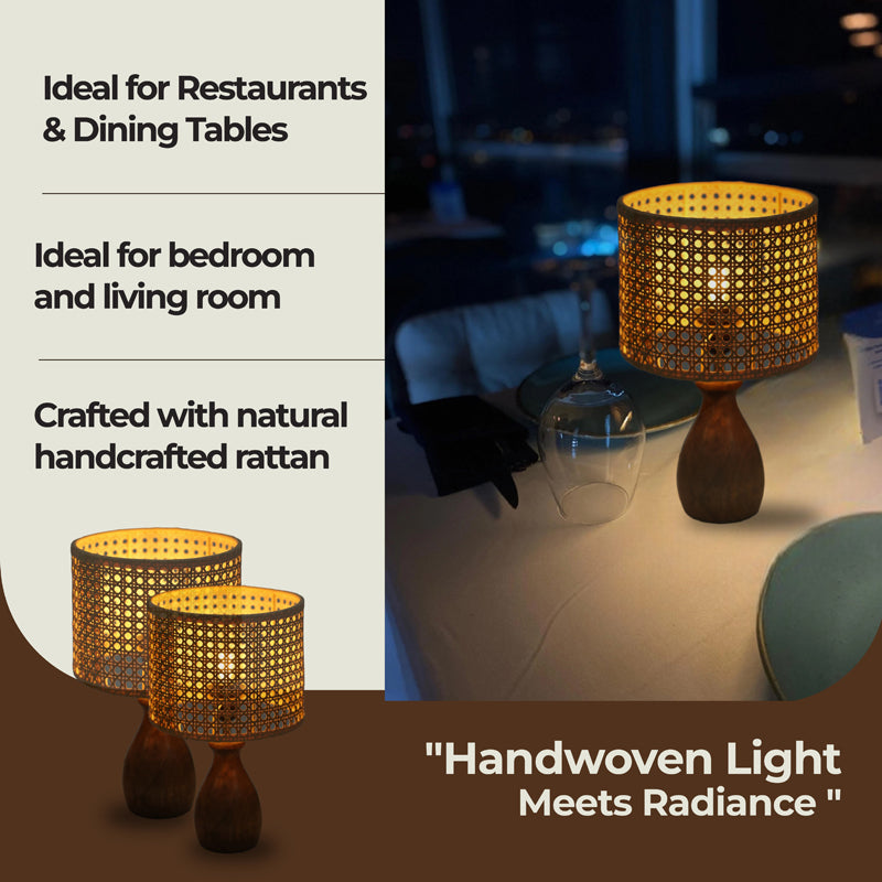 SoftLit Rattan Mango Wood Table Lamp - Beige,Brown media 4