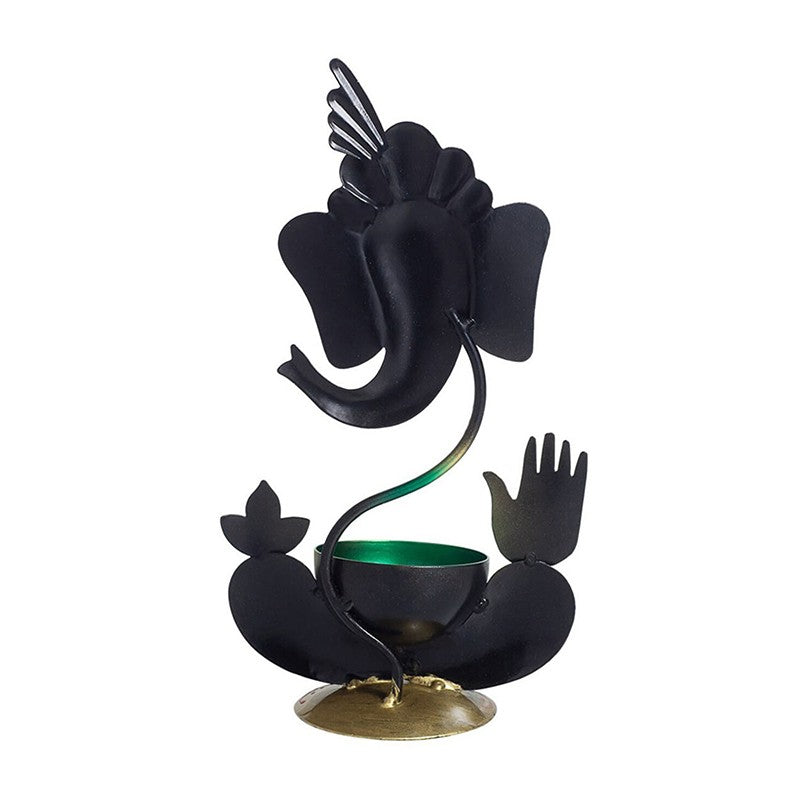 Ganesha Handpainted Tea Light Candle Holder - Black media 6