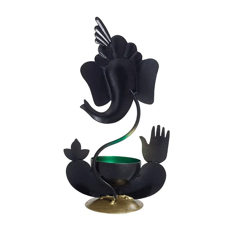 Ganesha Handpainted Tea Light Candle Holder - Black media 6