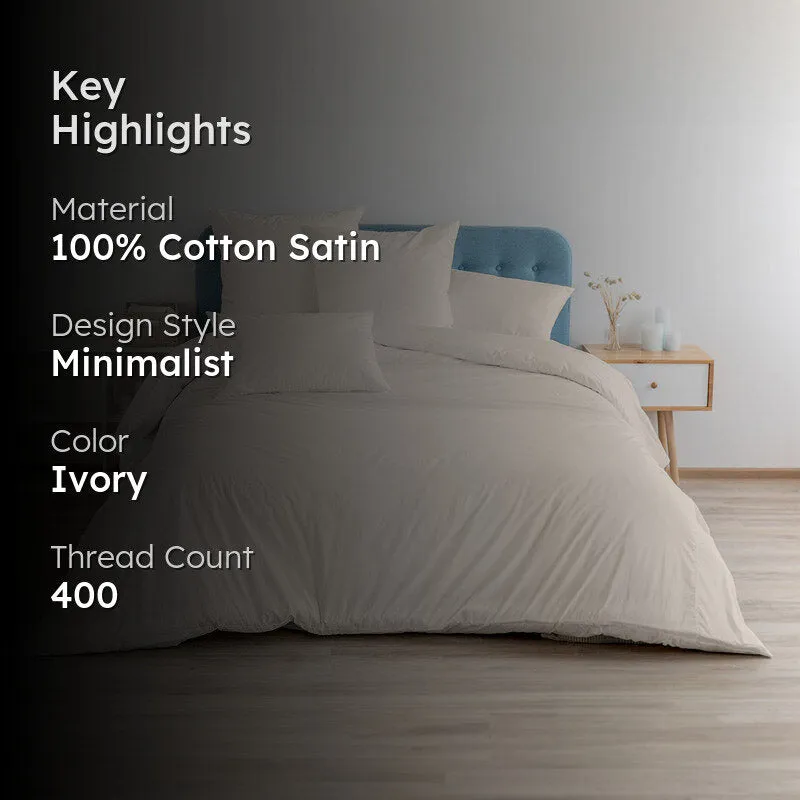 Elisima 100% Cotton Satin Weave Solid Duvet Cover - Ivory media 2