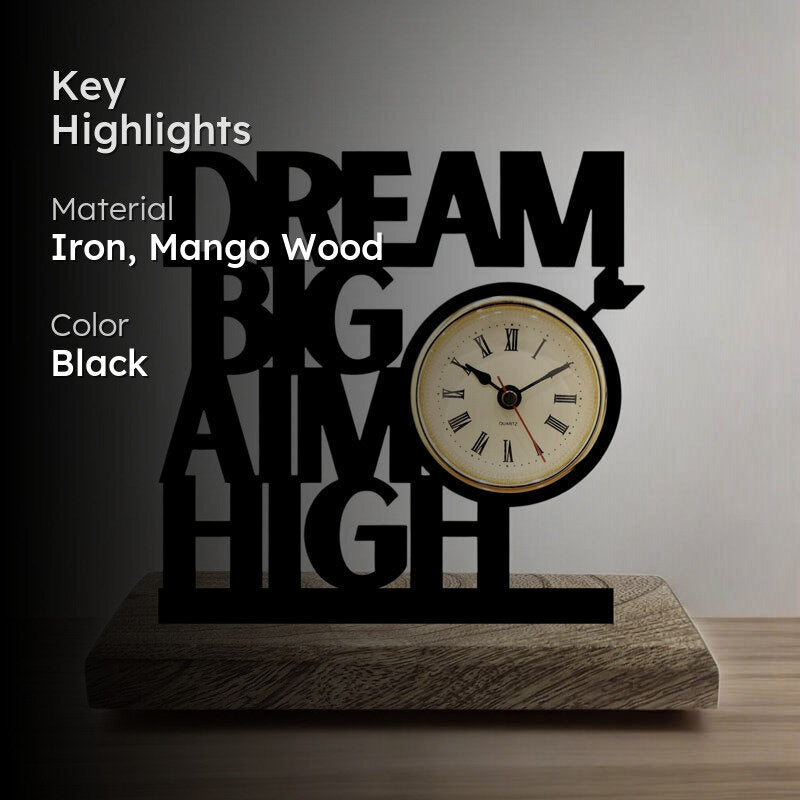 Dream Big Iron & Mango Wood Table Clock media 2